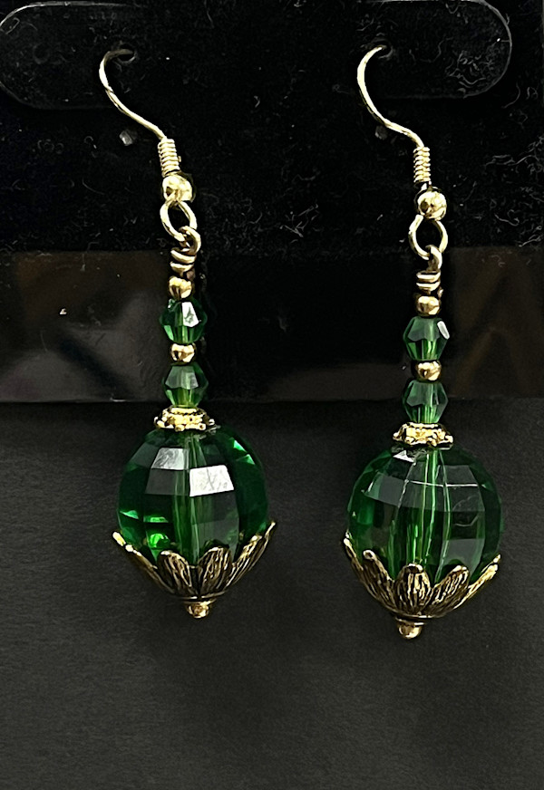 #235 Green Glass Earrings by Sue Broadway, Image 2.