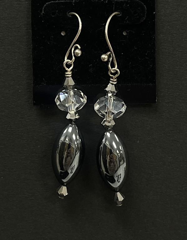 #897-A Hematite and Crystal Earring by Sue Broadway, Image 2.