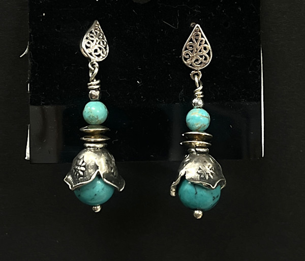 #1145 Sterling Silver with Turquoise Earring by Sue Broadway, Image 2.