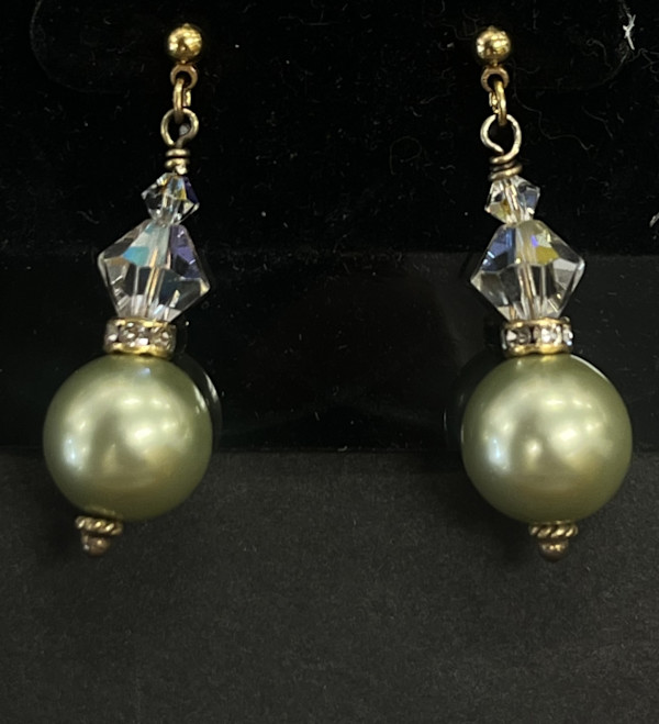 #206 Swarovski Shell Pearl Earrings by Sue Broadway, Image 2.