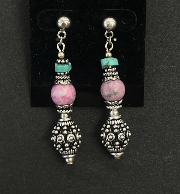 #98 Sterling Turquoise and Sugalite Earring by Sue Broadway