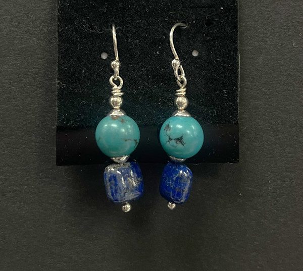 #1311 Lapis and Turquoise Earrings by Sue Broadway, Image 2.