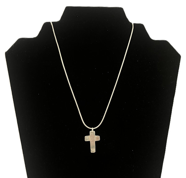 #985 Hand Crafted .999 Fine Silver Cross with 20in SP Chain by Sue Broadway, Image 2.