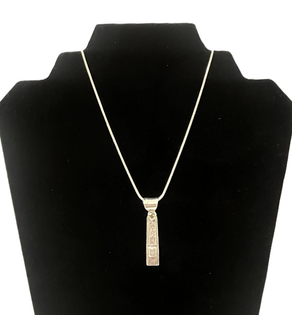 #959 Hand Crafted Fine Silver Pendant with Peridot C3 Sterling Chain 18in with 3in Extension by Sue Broadway, Image 2.