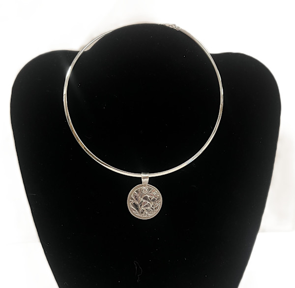 #1057 Hand Crafted Fine Silver with CZ on Sp Neck Wire by Sue Broadway, Image 4.