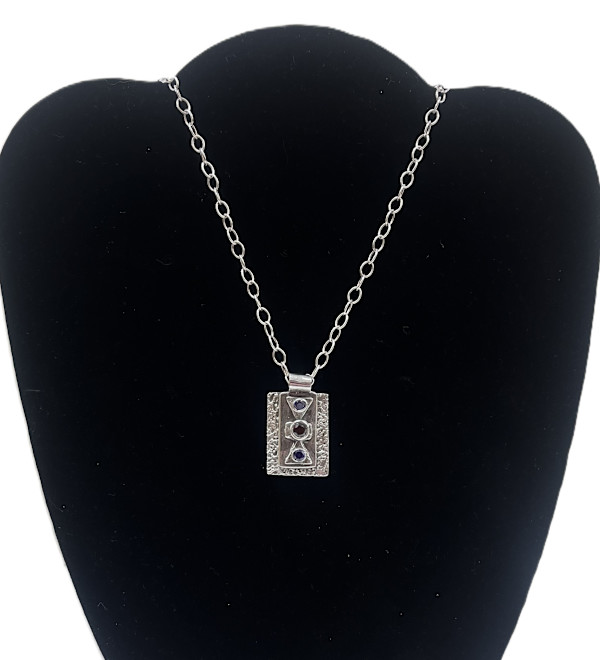 #964 Hand Crafted Fine Silver .999 Pendant with Amethyst and Garnet on Sterling Chain 23in by Sue Broadway, Image 3.