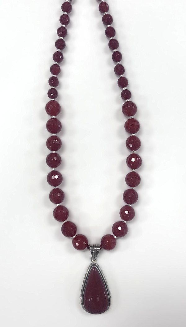 #1109 Carnelian Pendand and Necklace with Sterling Accent 18in with 2 1/2 extension by Sue Broadway, Image 1.