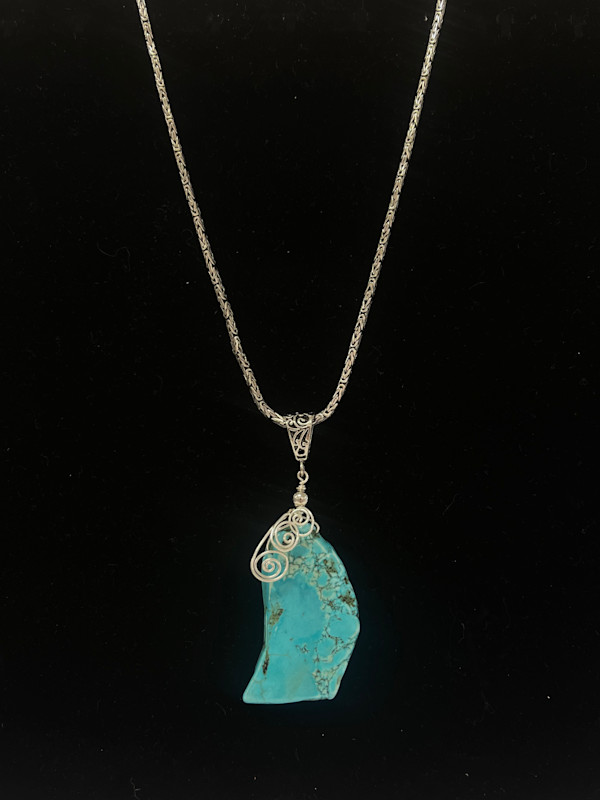 #1091 Turquoise Pendant on Sterling Chain by Sue Broadway, Image 1.