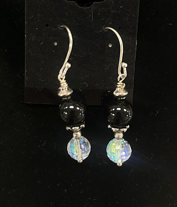 #481-A Onyx and Crystal Earring by Sue Broadway, Image 1.