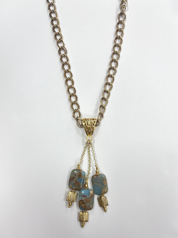 #1099 Opalite with Accents on Brass Chain by Sue Broadway, Image 1.