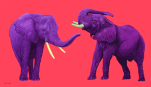 TWO ELEPHANTS ON RED, 2002 by HELMUT KOLLER 