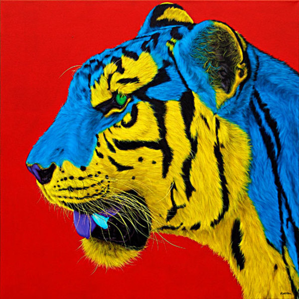 TIGER HEAD ON RED, 2006 by HELMUT KOLLER 