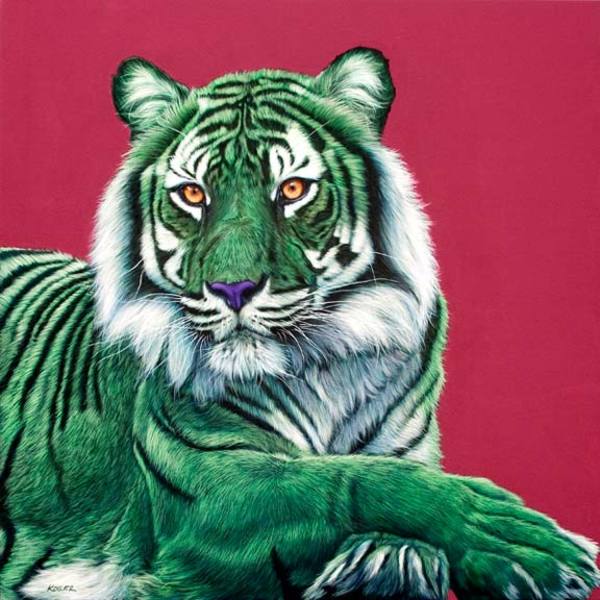 GREEN TIGER ON RED, 2009 by HELMUT KOLLER 