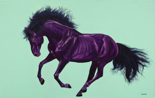 VIOLET HORSE ON AQUAMARINE, 2013 by HELMUT KOLLER