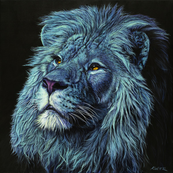 LION HEAD IN TEAL, 2021 by HELMUT KOLLER