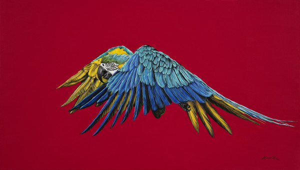 PARROT ON RED, 2021 by HELMUT KOLLER