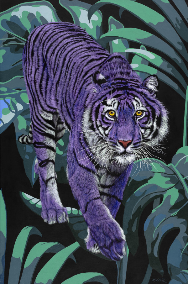 PURPLE TIGER WITH GREEN LEAVES, 2023 by HELMUT KOLLER