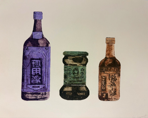 Chine-collé Bottles by Evi Sargeant, Image 1.