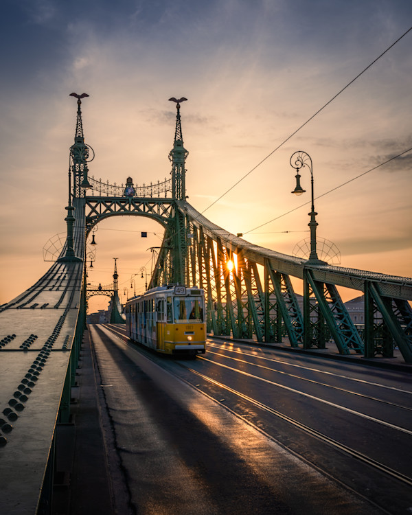 Budapest - Liberty Bridge and Tram at Sunrise (Size C) 1/40 by Juan Matorras