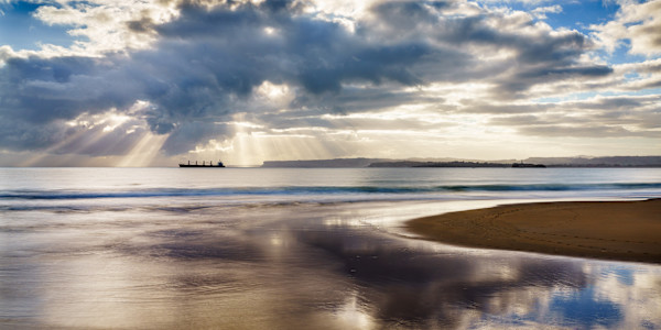 El Sardinero - Ship Under Heavenly Rays by Juan Matorras