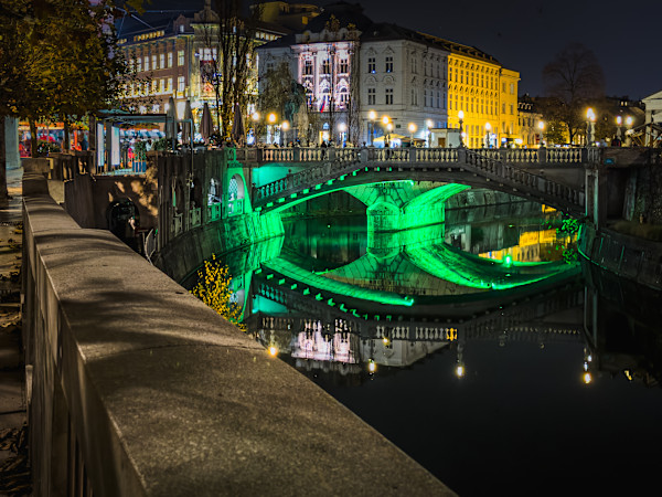 Liubliana - Bridge Reflection in Green by Juan Matorras