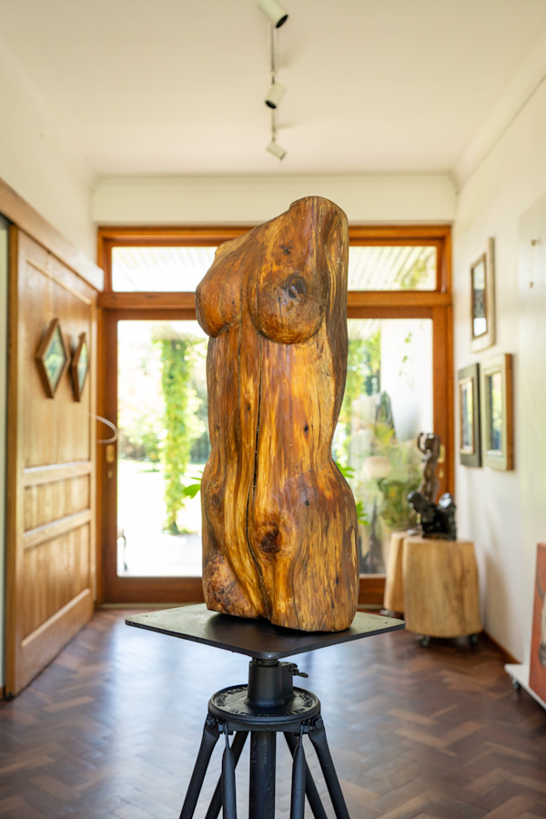 Lady Bust Hand Sculpted in Yellow Wood by CELINE LEFORT