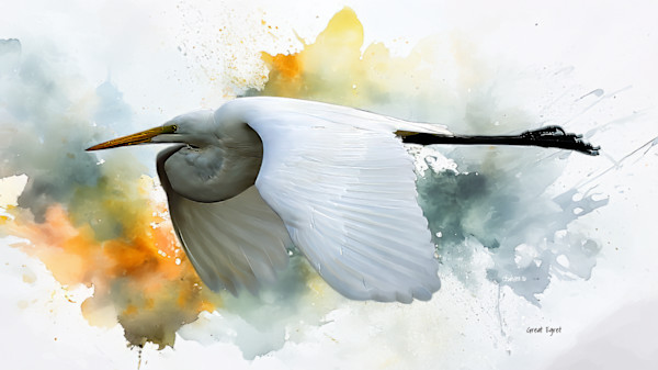 Great Egret in flight by David Whited
