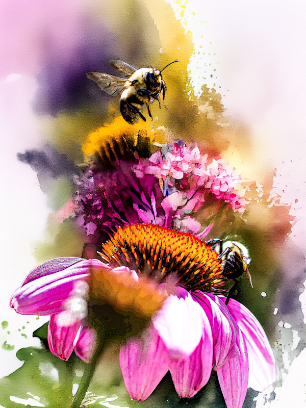 Bumble Bees on a cone flower by David Whited