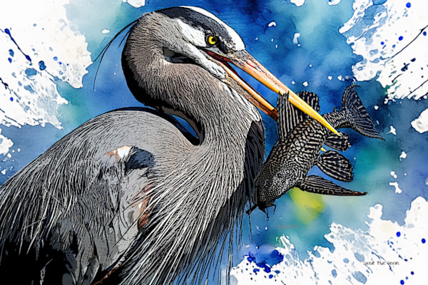 Great Blue Heron After the Catch by David Whited