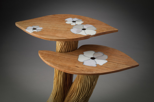 Two-Level Table with White Flower Inlay by aaron d laux