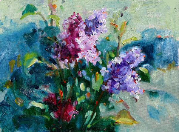 Lilacs Plein Air by Susan F Greaves