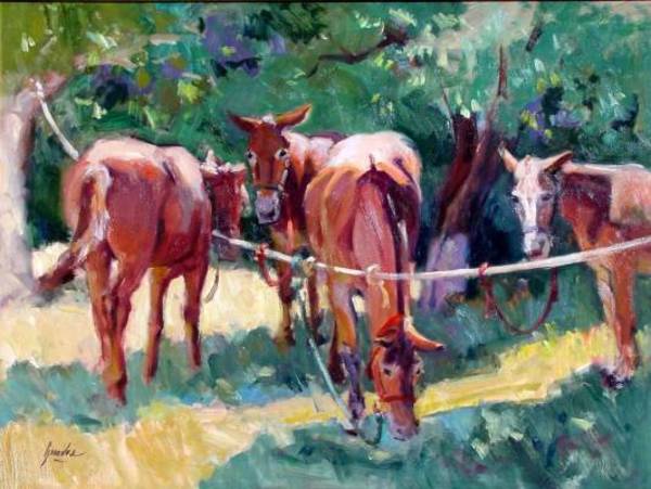 Tied Out, Vision Quest Mules * by Susan F Greaves