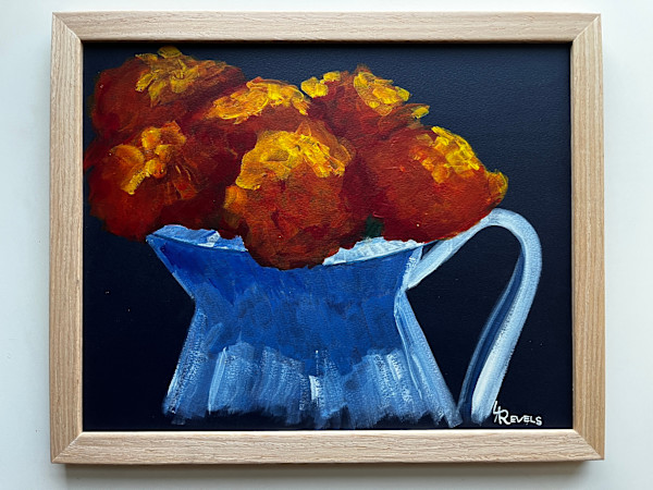Marigold in Vase on Blue by Lauren Revels, Image 3.