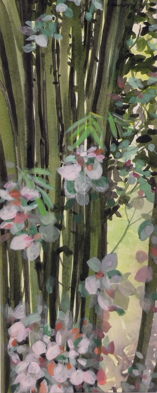 Mexico City Botanical Gardens Green Bamboo and Pink Flowers by Regina Allen, Image 1.