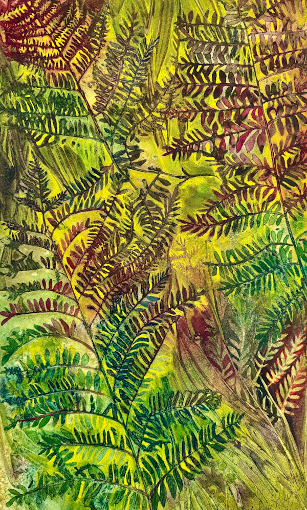 Ferns of Door, original watercolor and ink by Helen R Klebesadel, Image 1.