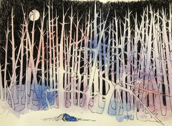 Full Moon Forest - Drawing a Day #6 by Helen R Klebesadel