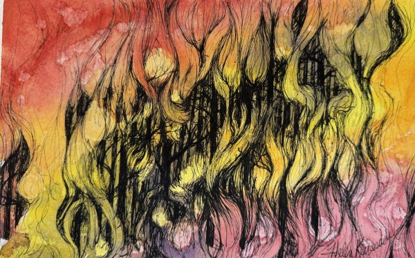 Still Burning:  Trial By Fire II- Drawing a Day #217 by Helen R Klebesadel