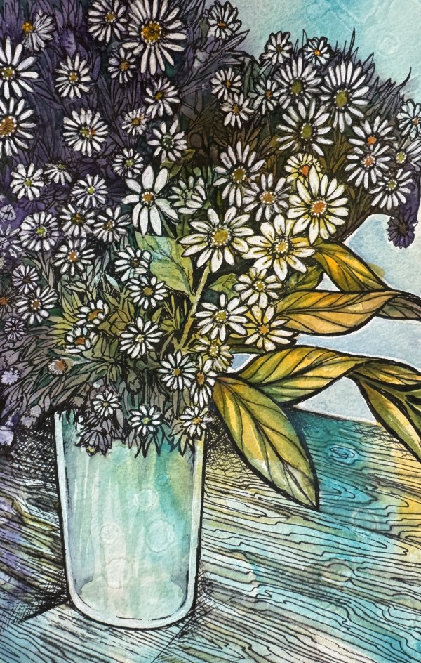 Vase of Posies III- Drawing a Day #223 by Helen R Klebesadel