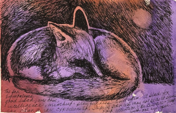 I Dreamt (Drempt) A Fox- Drawing A Day #14 by Helen R Klebesadel