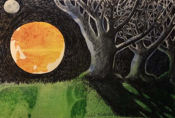 Sunset and Moonrise - Drawing a Day #20 by Helen R Klebesadel
