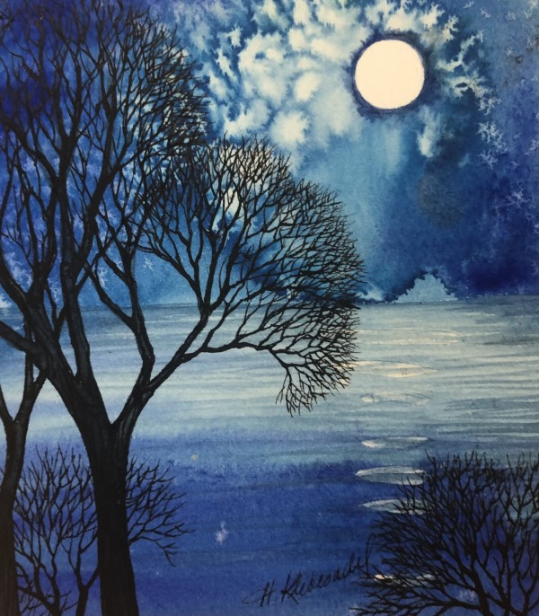 Blue Moon -Drawing A Day #25 by Helen R Klebesadel