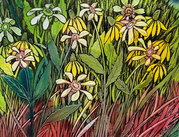 Daisy Dance -Drawing a Day #290 by Helen R Klebesadel