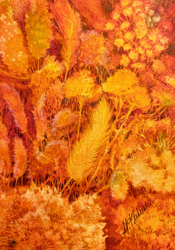 Prairie Fire Study II- Drawing a Day #296 by Helen R Klebesadel