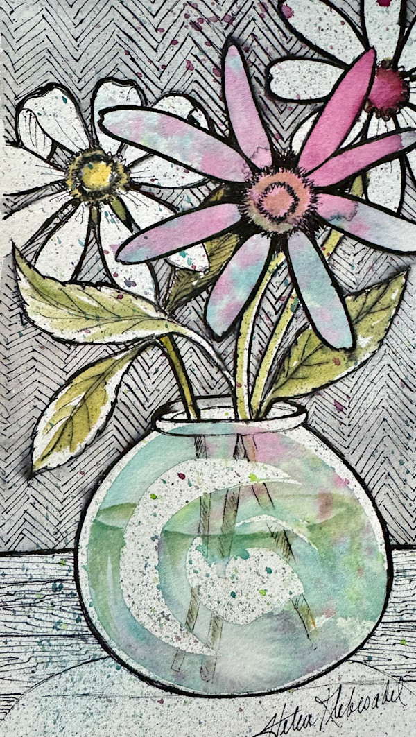Vase of Posies IV- Drawing a Day #302 by Helen R Klebesadel