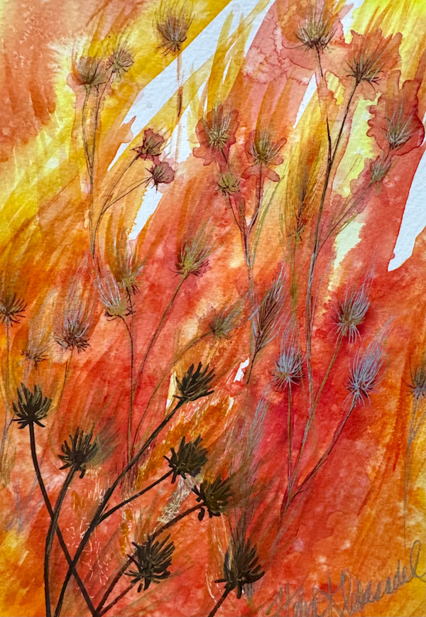 Prairie Fire Study III- Drawing a Day #297 by Helen R Klebesadel