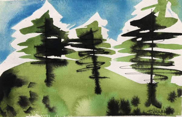 Three Pines - Drawing A Day #32 by Helen R Klebesadel