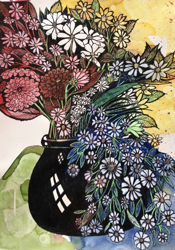 Vase of Flowers - Drawing a Day #60 by Helen R Klebesadel