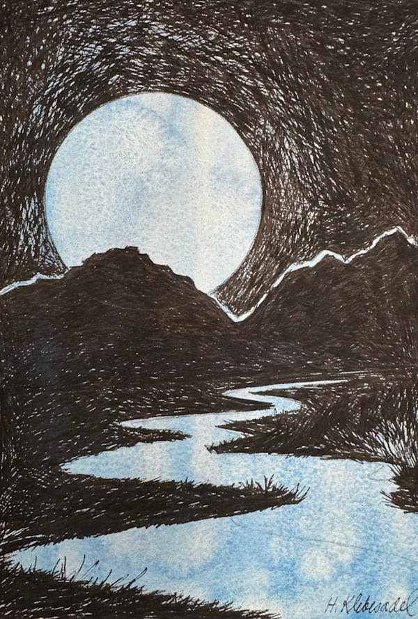 Full Moon Rising- Drawing a Day #350 by Helen R Klebesadel
