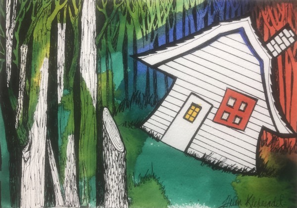 Happy Little House in the Big Woods - Drawing a Day #126 by Helen R Klebesadel