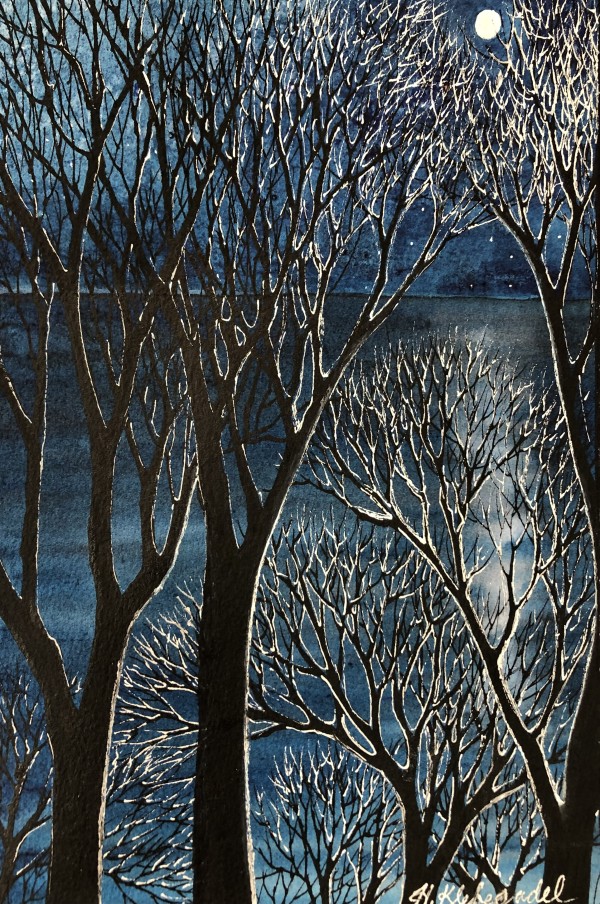 Moon Touched Branches - Drawing a Day #150 by Helen R Klebesadel